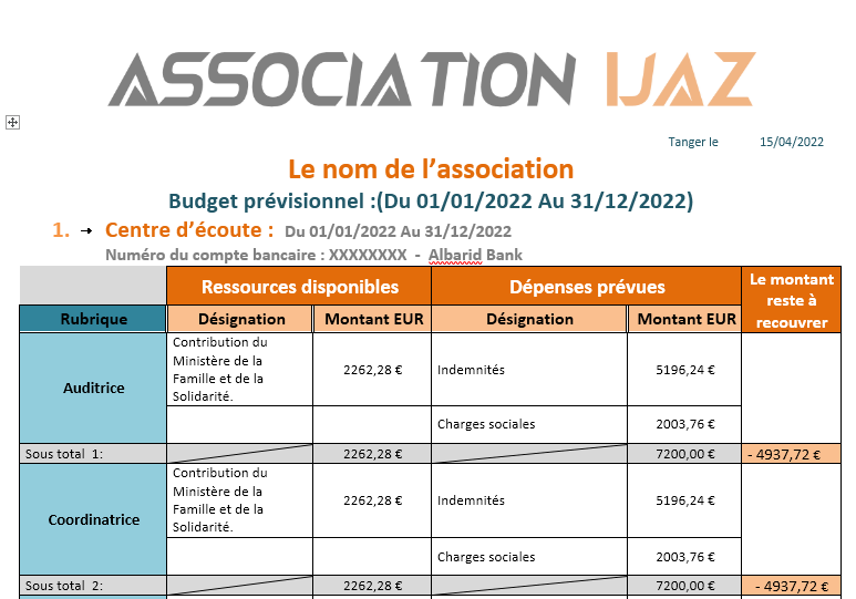 Modèle de rapport de prévision budgétaire