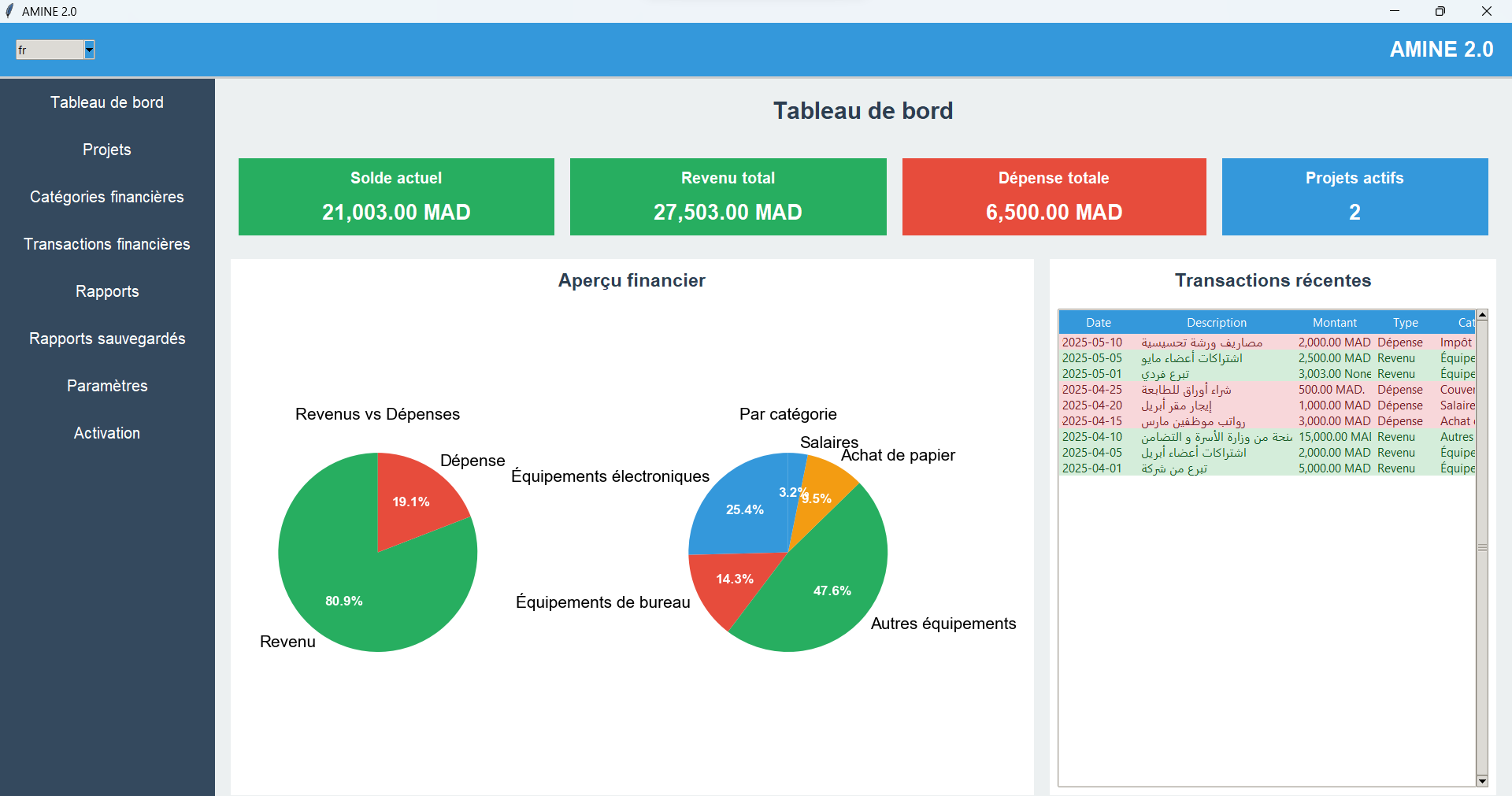 واجهة تطبيق AMINE 2.0